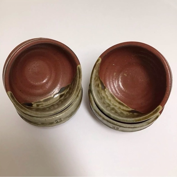 Japanese Studio Art Pottery SET OF 4 Tea Bowls Matcha Terra Cotta Brown Glaze - Picture 15 of 16
